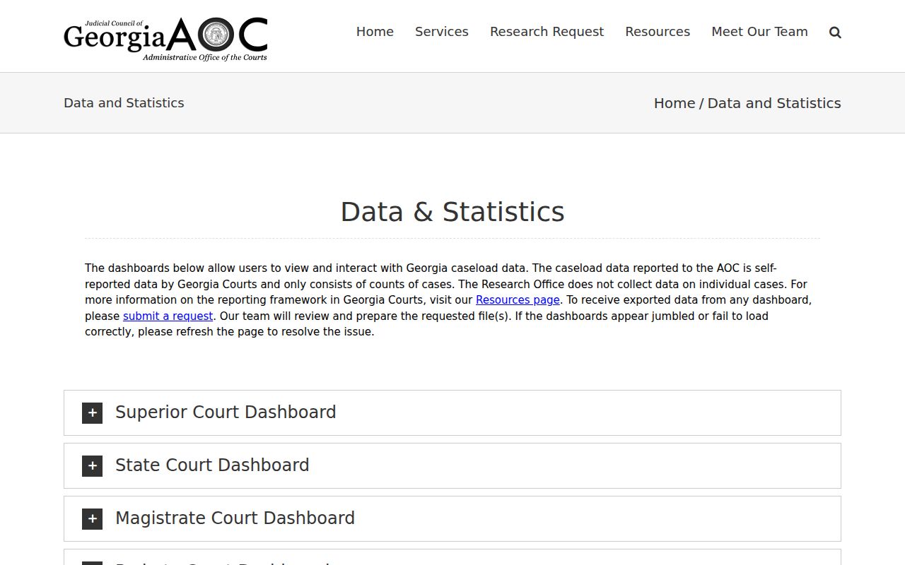 Georgia court statistics dashboard limits for Candler County case lookup
