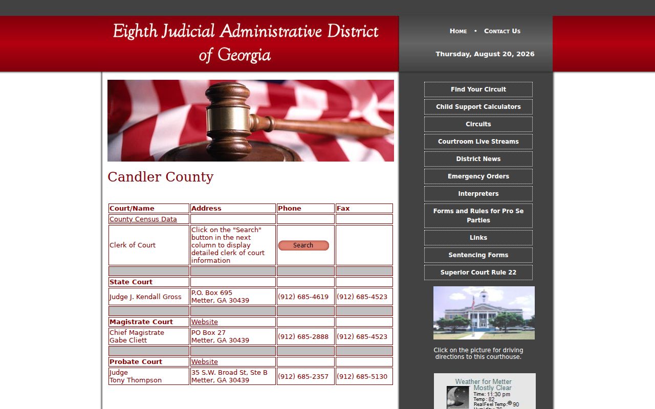 Candler County civil docket court contact routes