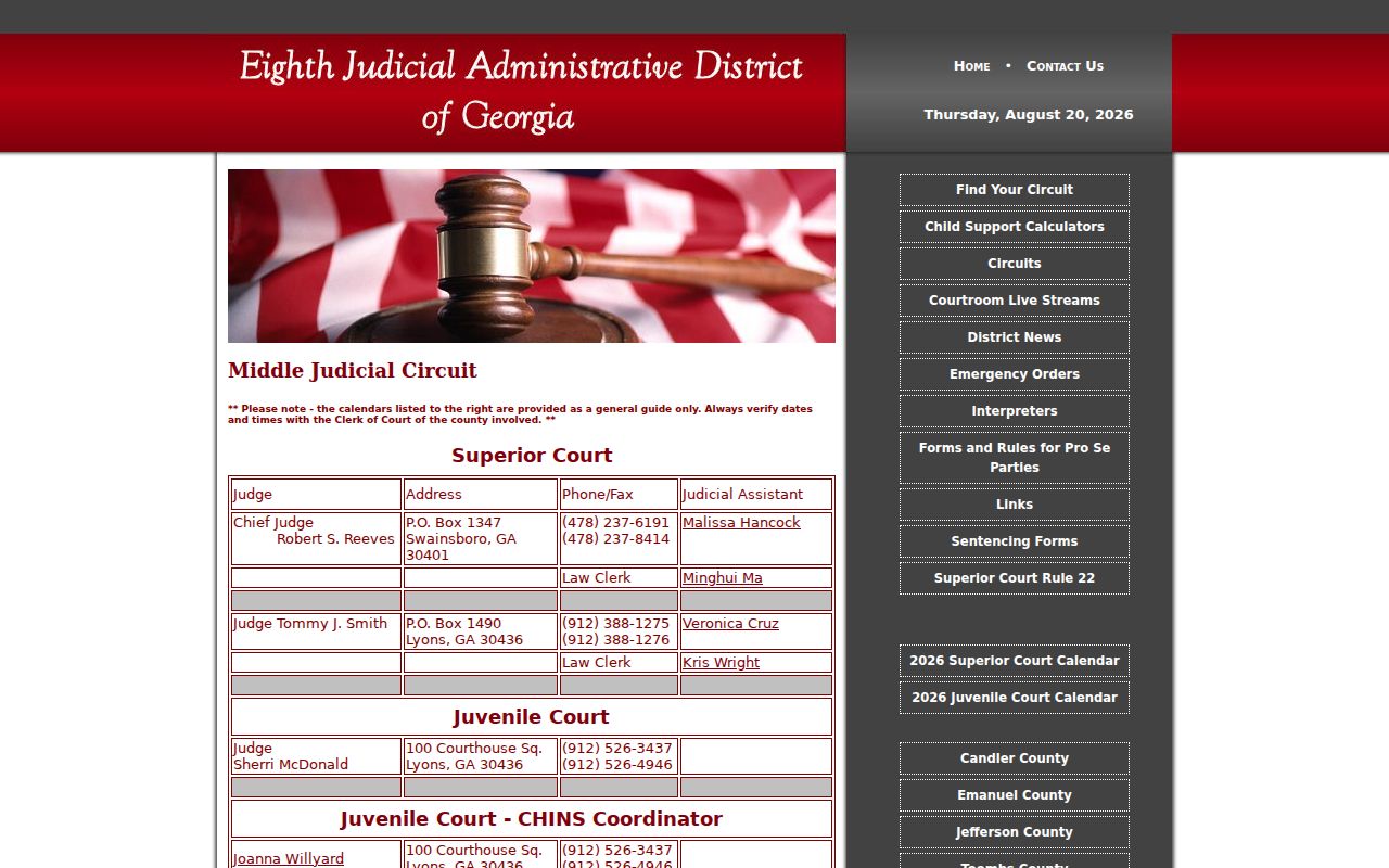 Candler County court dates on the Middle Circuit calendar page
