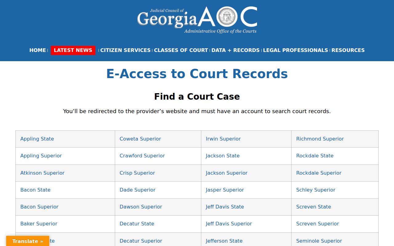 Candler County criminal docket E-Access listings