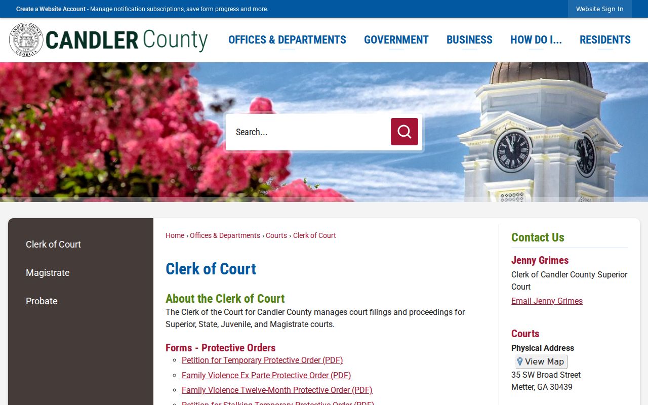 Candler County Clerk court docket office and forms page