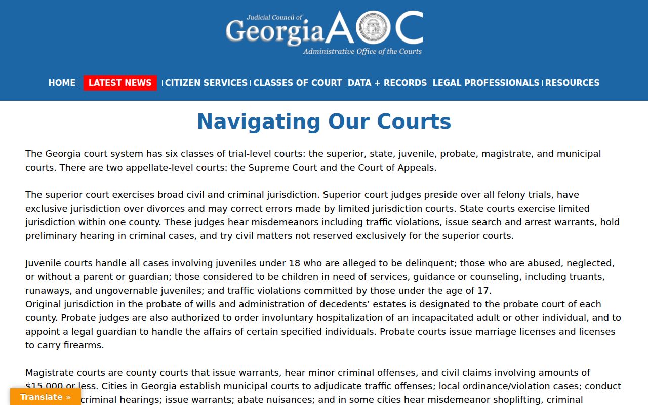Georgia court classes used to route a Candler County court docket